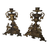 Bougeoirs en bronze avec grappes de raisins (la paire )