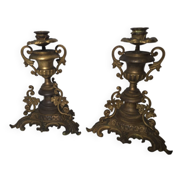 Bronze candlesticks with bunches of grapes (the pair)
