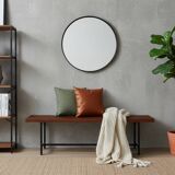 Mid-Century slatted teak bench with iron frame Italy 1950s