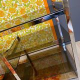 Vintage 70s chrome and smoked glass console