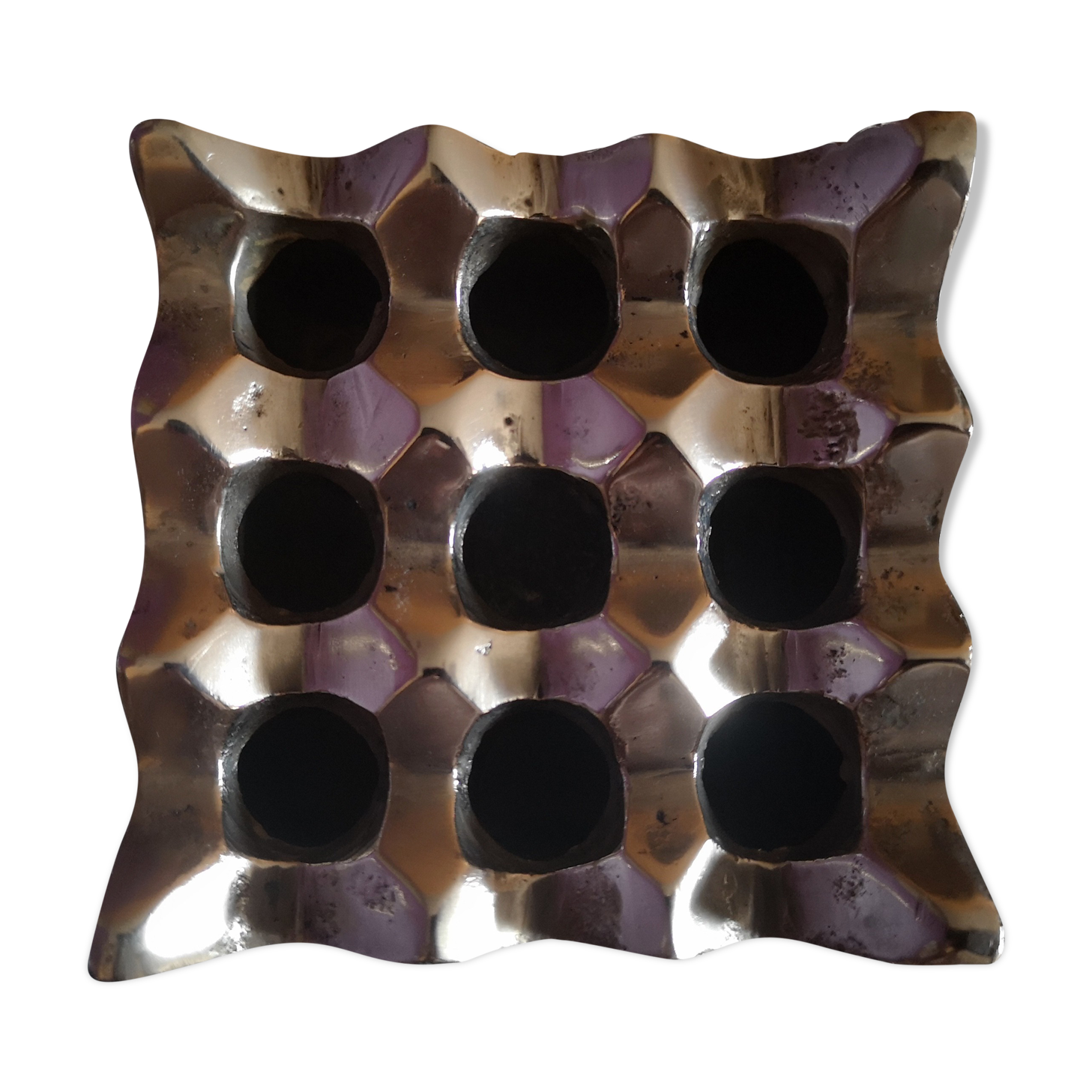 Scandinavian 9-hole brass ashtray 1970/1980