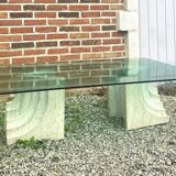 Table basse en travertin et verre, Carlo Scarpa, Italy, 1970s