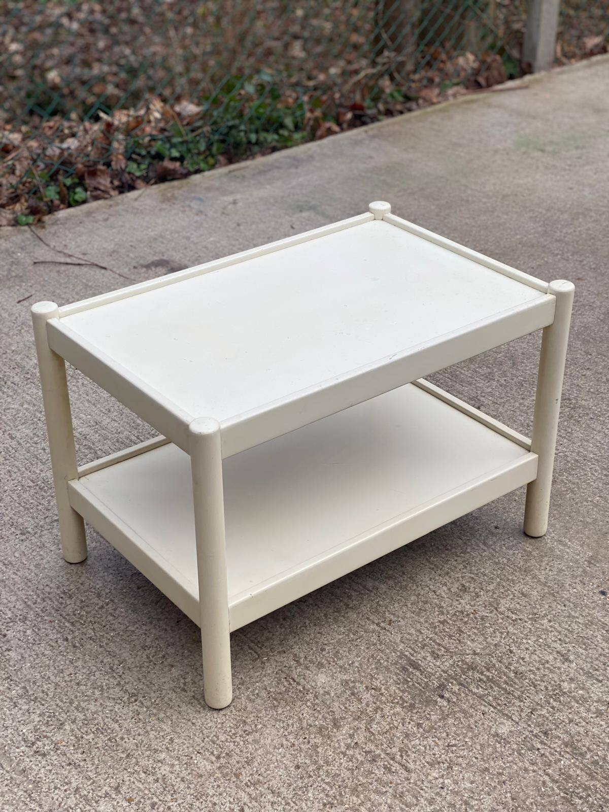 Table basse vintage blanche en bois double plateau