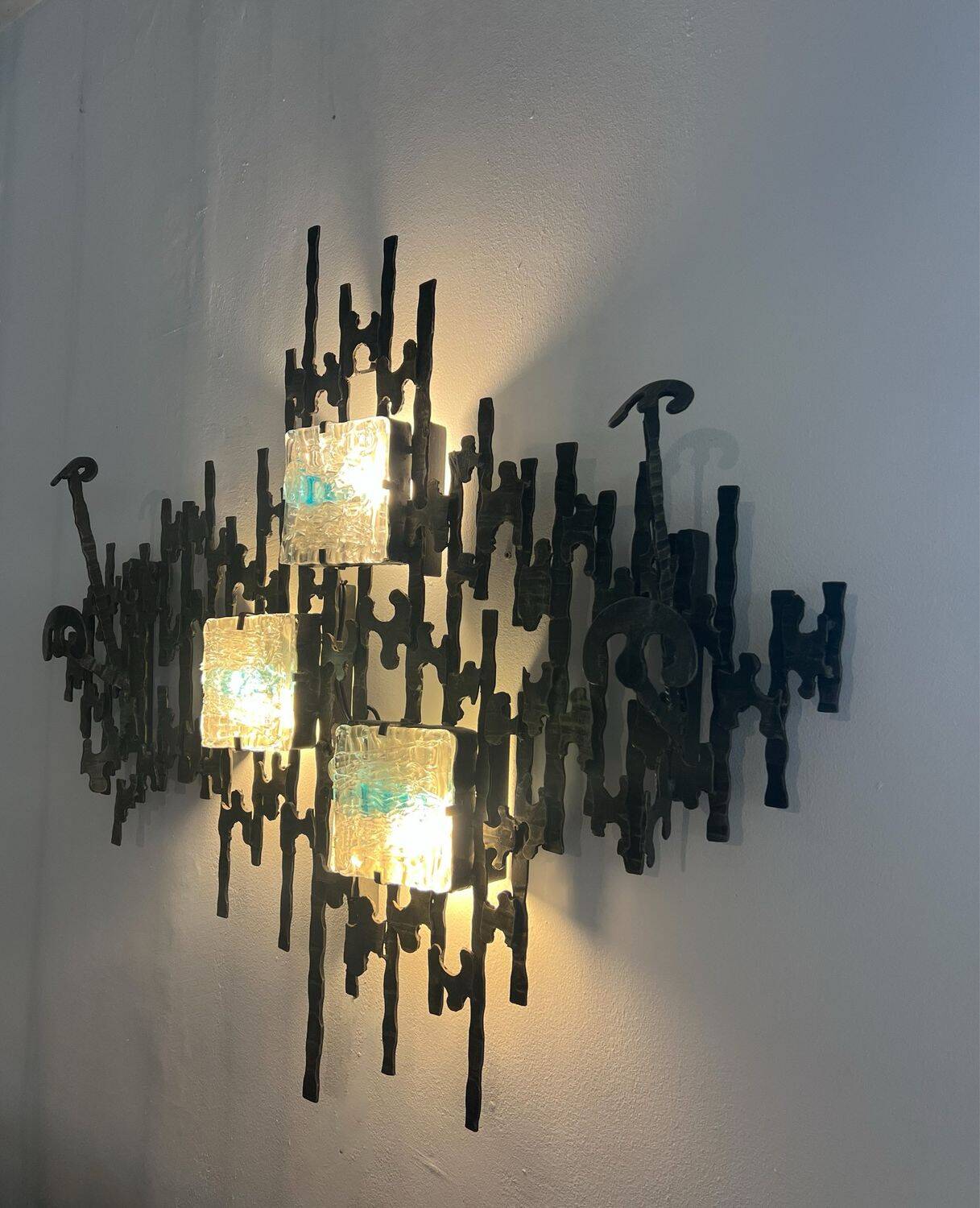 Brutalist Wall-Mounted Lamp & Coat Rack Sculpture by Angelo Brotto