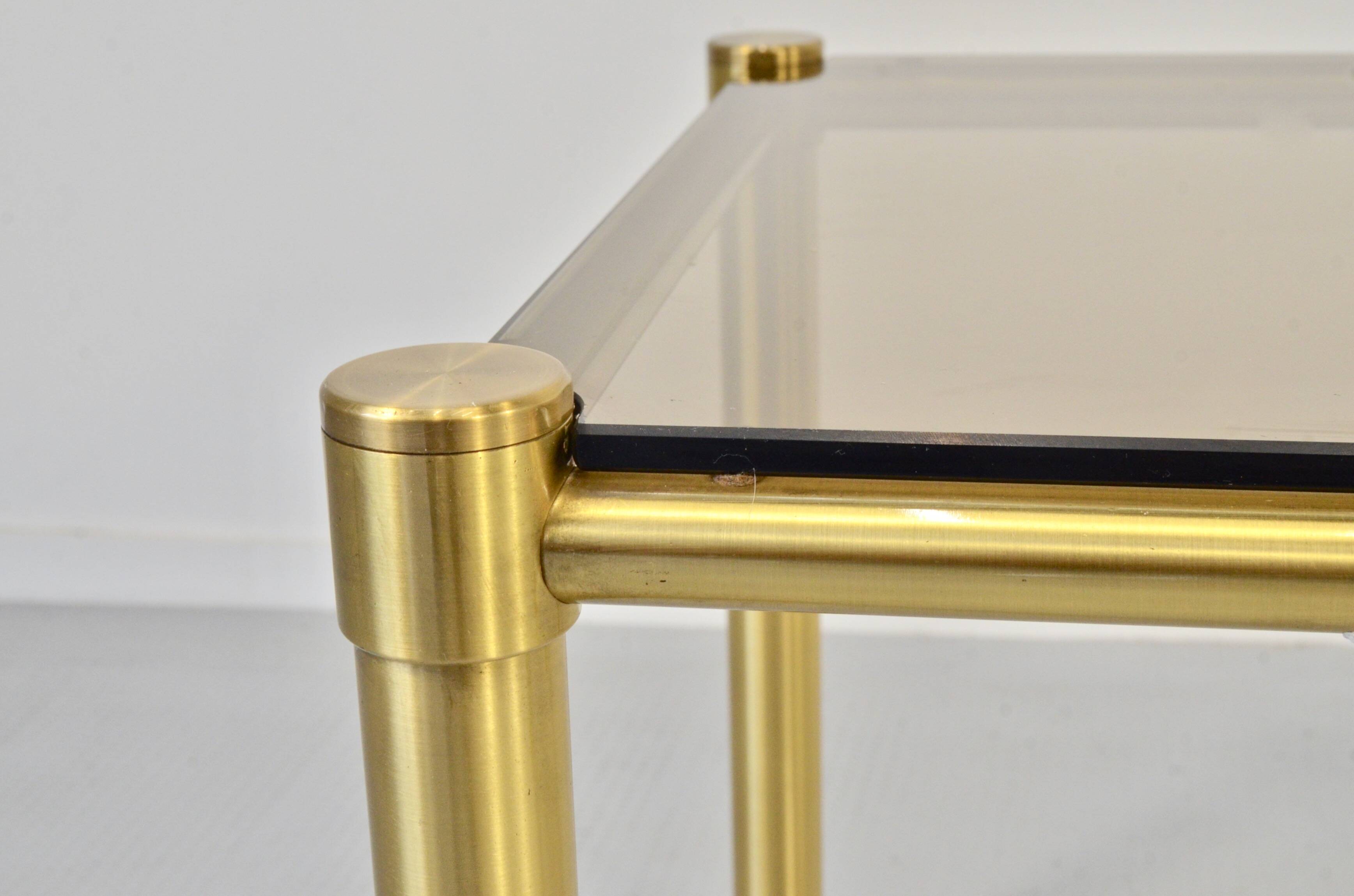 Midcentury Italian Tubular Brass And Smoked Glass Coffee Table. Retro.