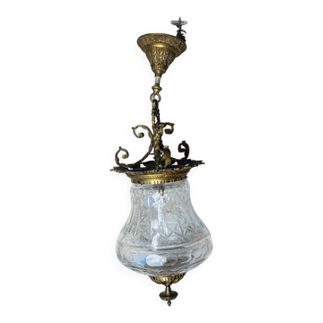 Antique lantern in bronze and cut crystal