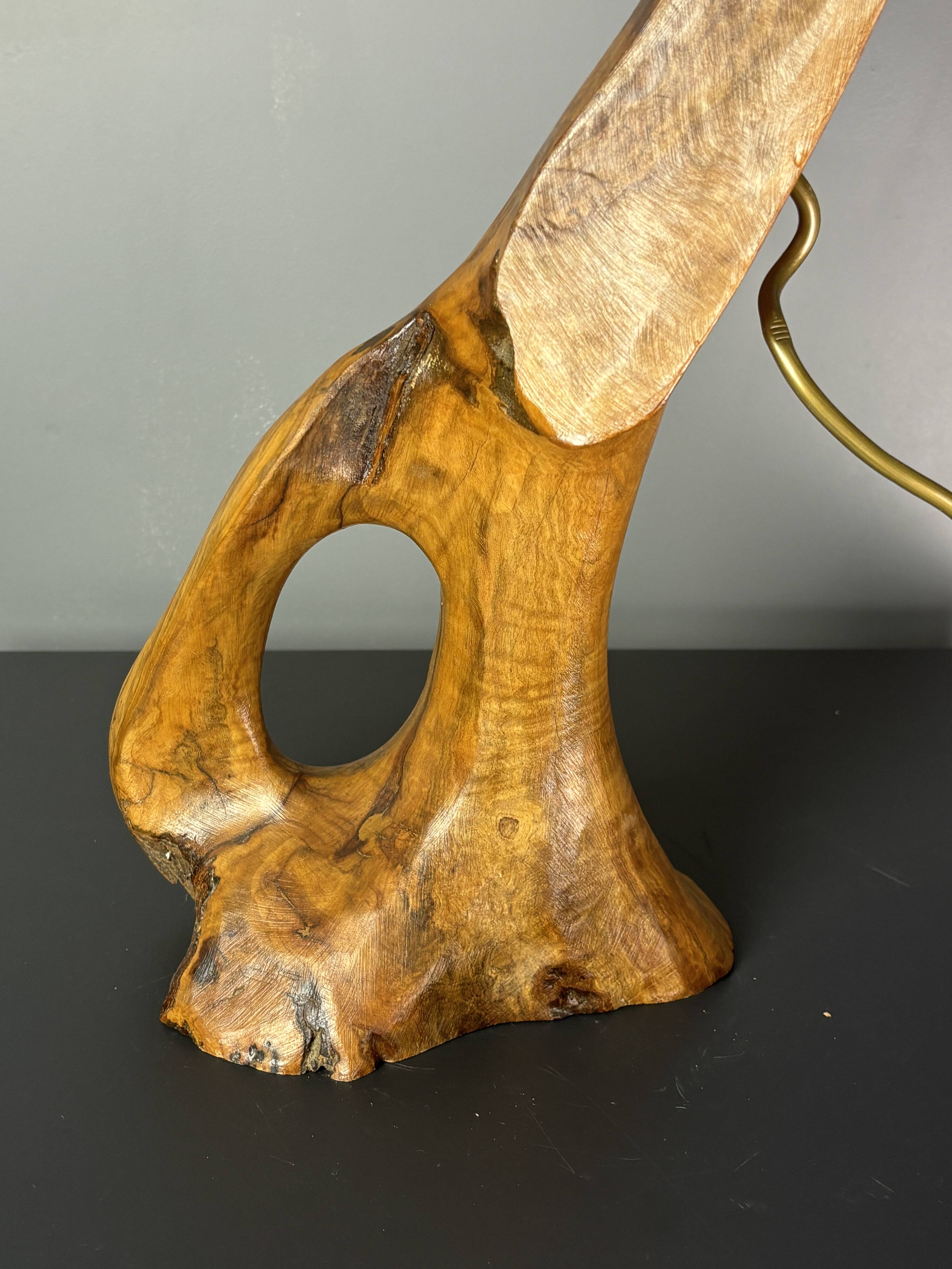 French midcentury brutalist olive wood table lamp, 1950s