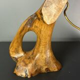French midcentury brutalist olive wood table lamp, 1950s