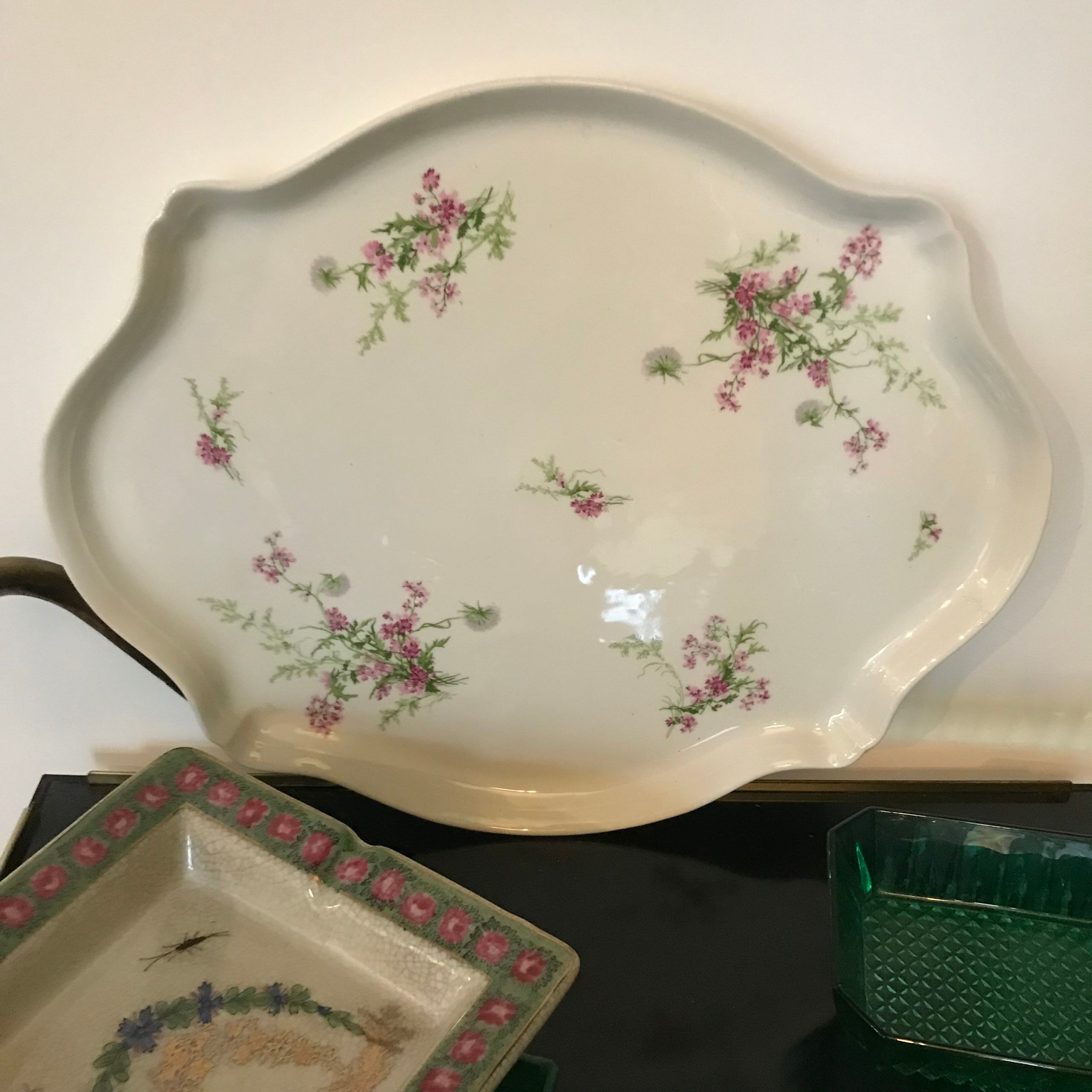 Porcelain cake dish pink and green flower