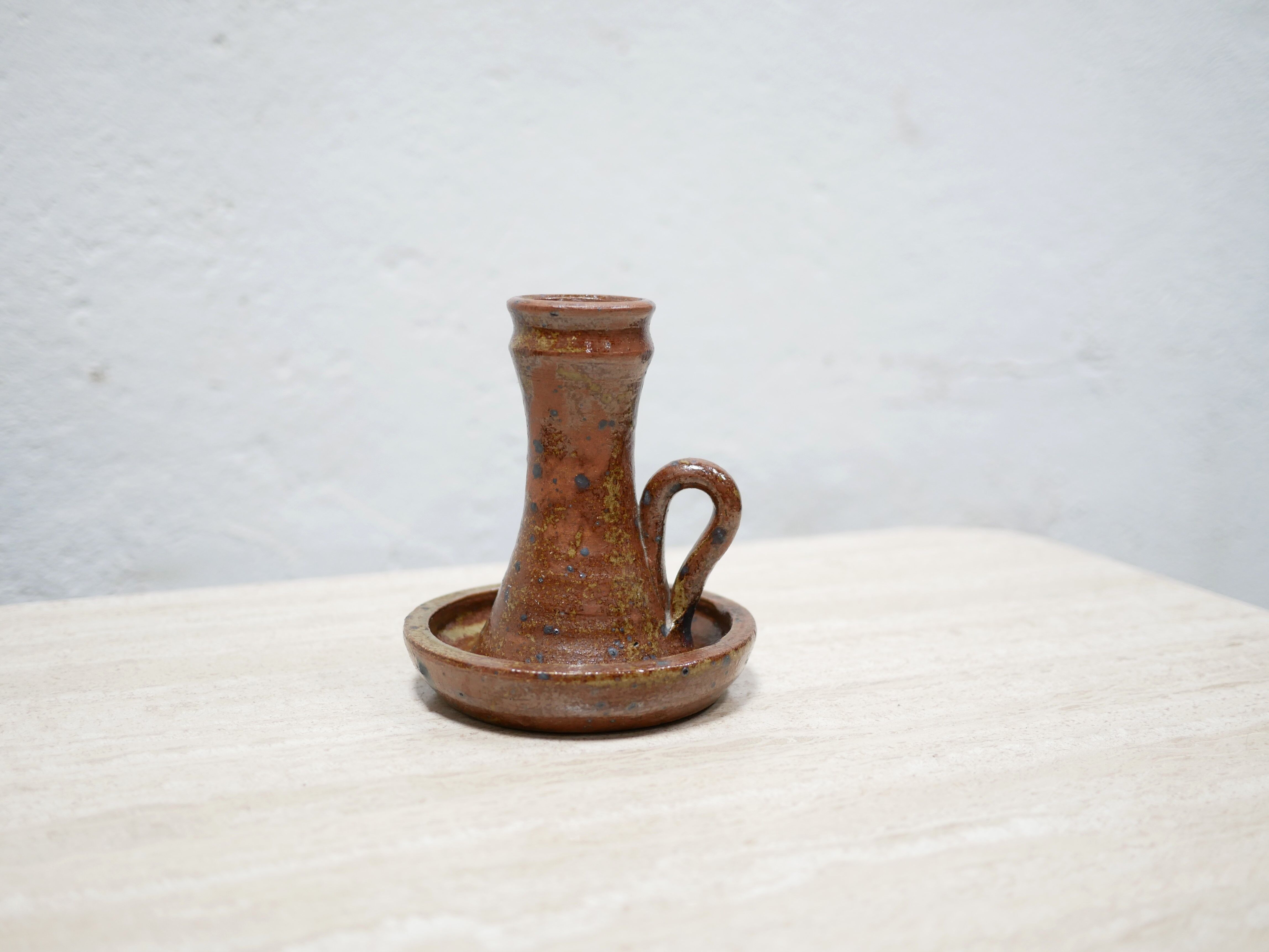 Vintage candle holder in pyrite stoneware