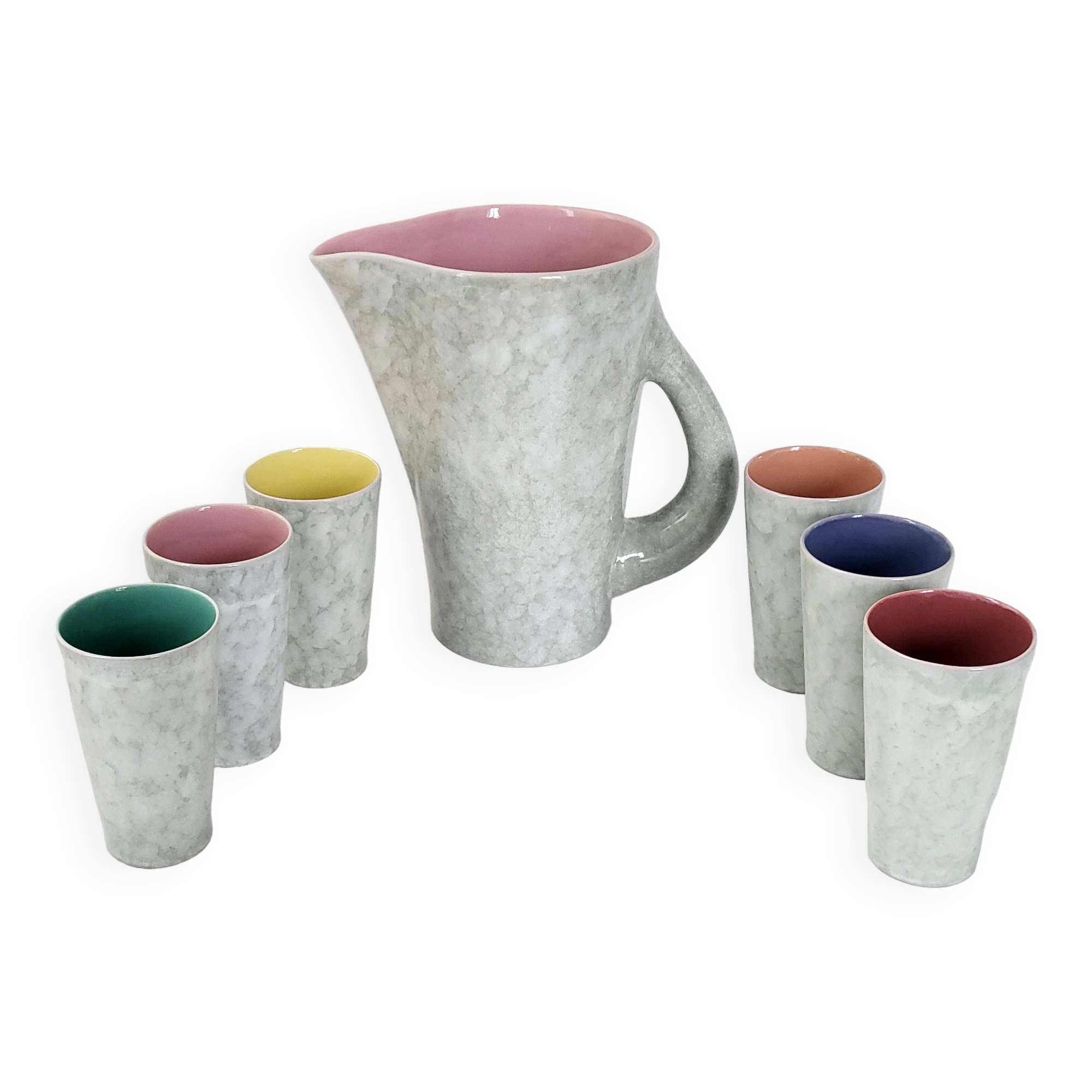 Pitcher service + 6 vintage glasses 1960