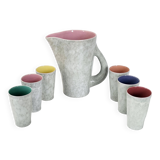 Pitcher service + 6 vintage glasses 1960