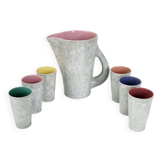 Pitcher service + 6 vintage glasses 1960