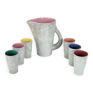 Pitcher service + 6 vintage glasses 1960
