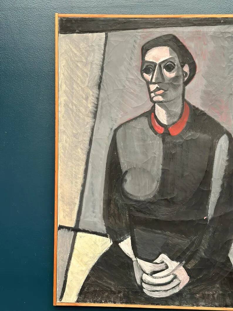 Large Original Swedish Oil on Canvas – "Portrait of Mme S" by Axel Ekelund – Signed – Vintage and Framed – 89 × 67 cm (35" × 26.4")