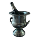 Silver metal champagne bucket.