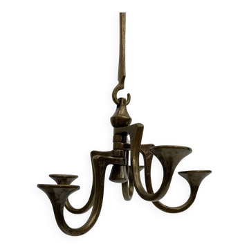 Chandelier suspendu en bronze brutaliste par Michael Harjes, années 1970