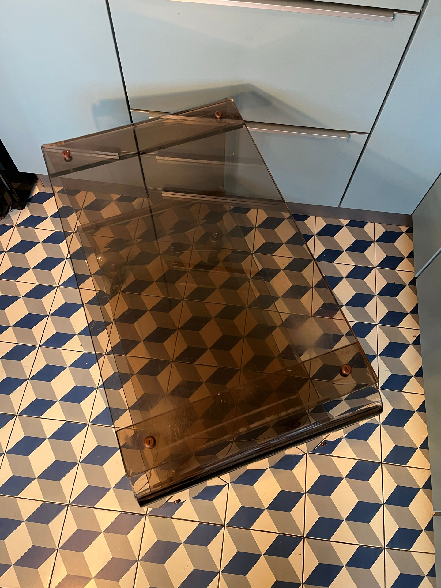 Hi-Fi furniture in smoked Plexiglas, Michel Dumas style.
