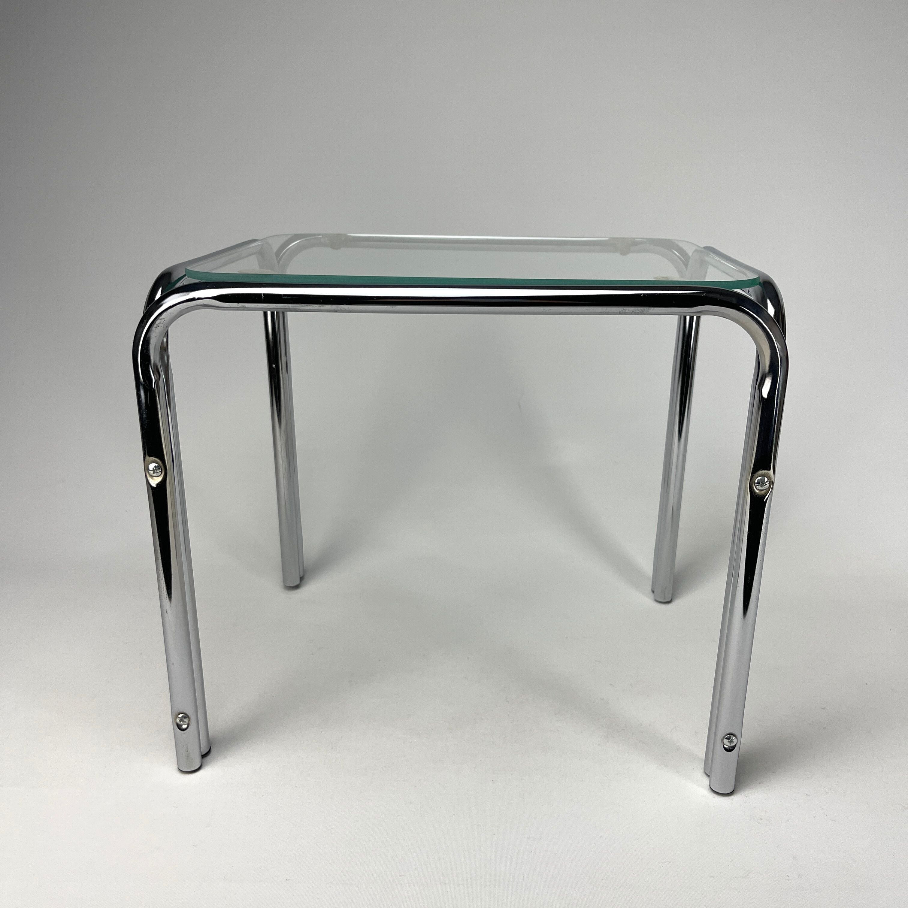 Small side table chrome metal and glass 70s