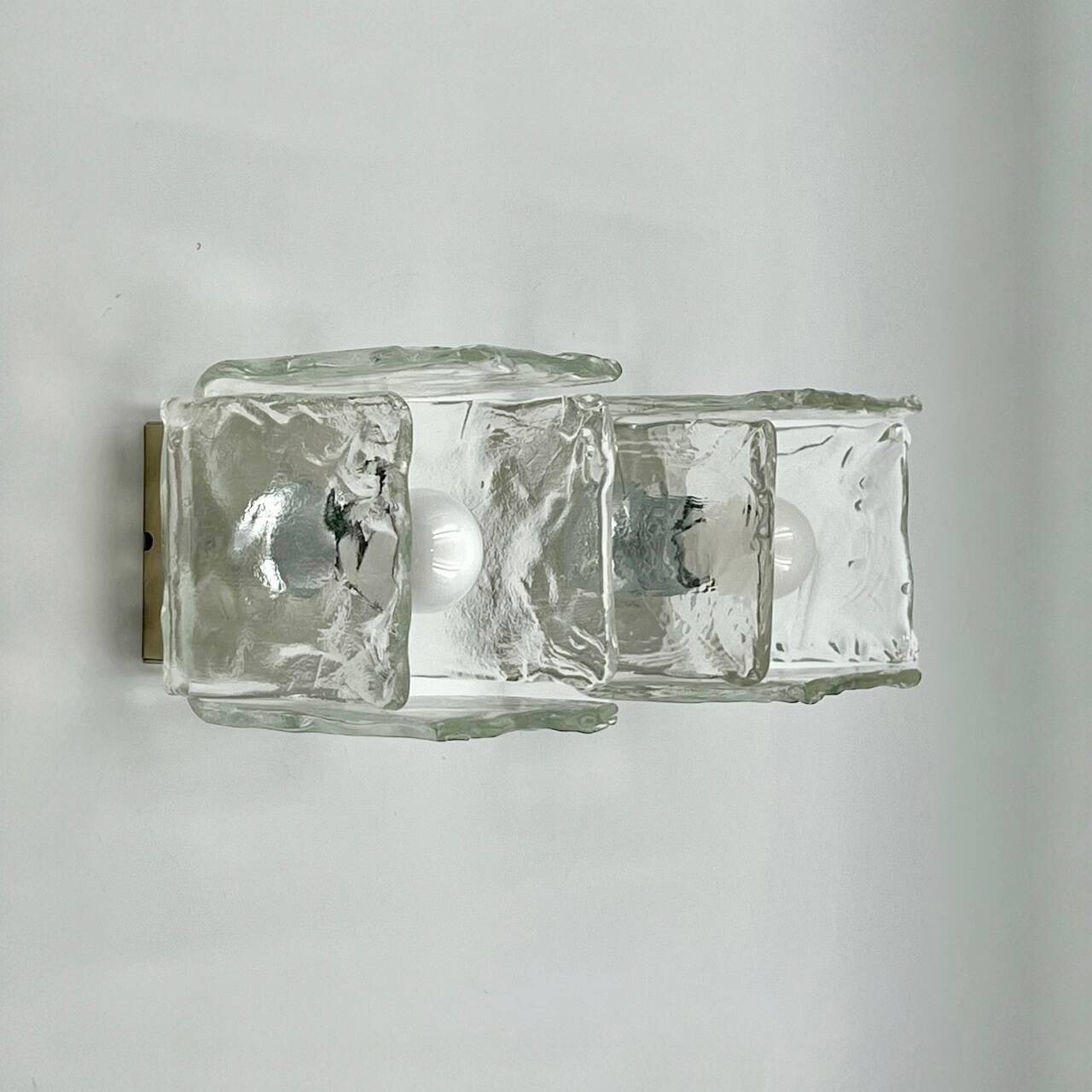 Vintage 70s Handmade Murano Ice Glass Wall or Ceiling Lamps by Toso