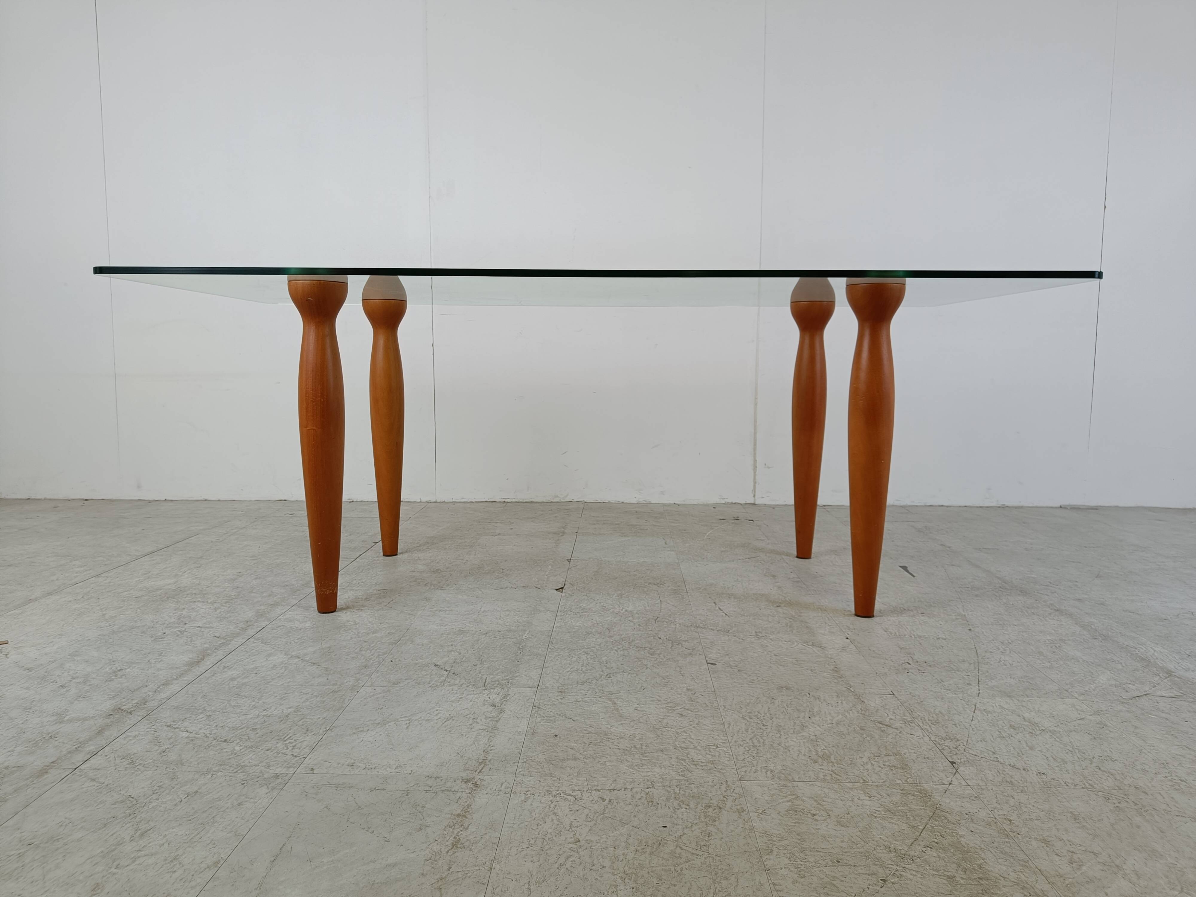 Vintage italian glass and wooden dining table, 1990s