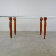 Vintage italian glass and wooden dining table, 1990s