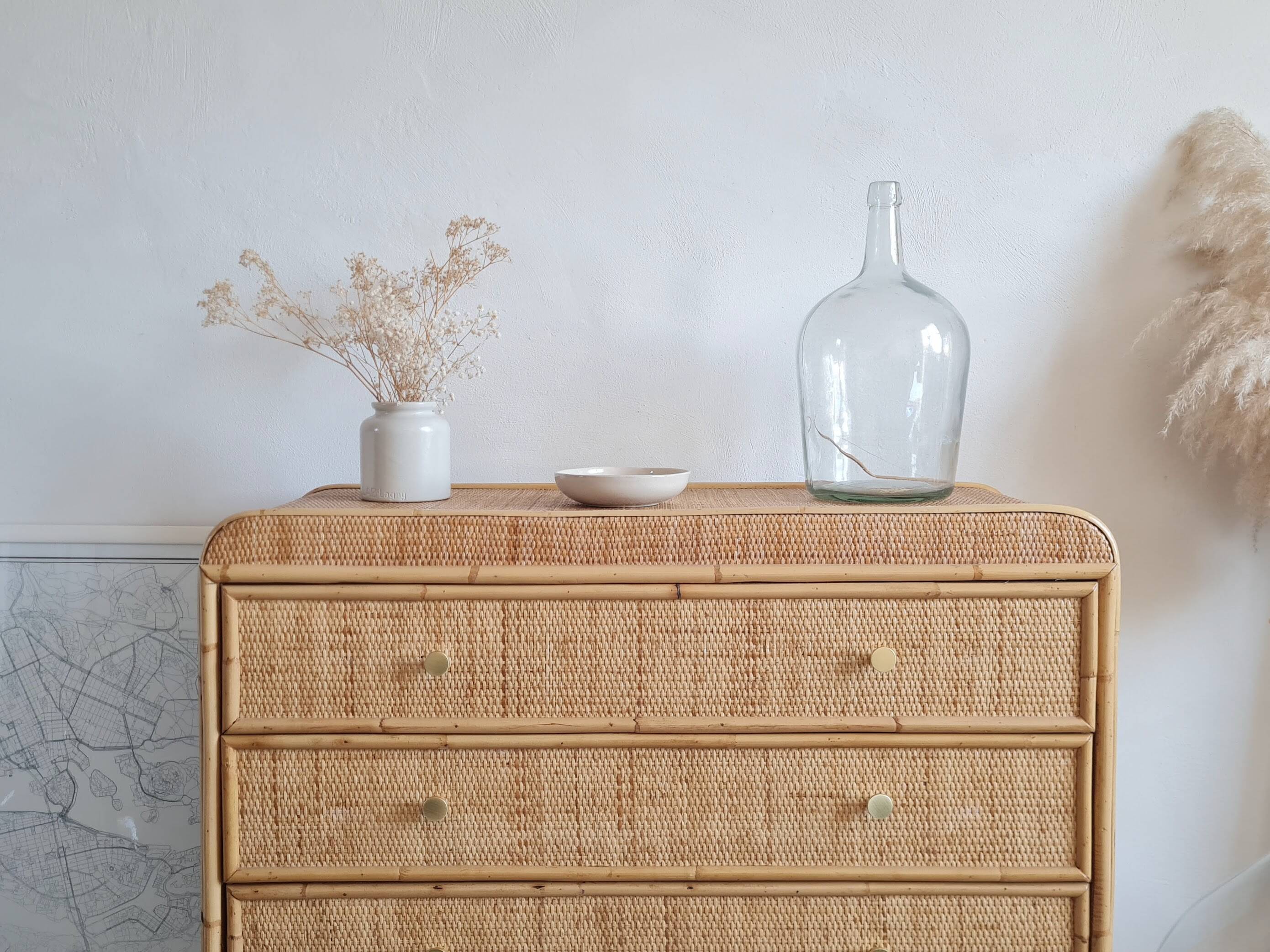 Vintage rattan chest of drawers