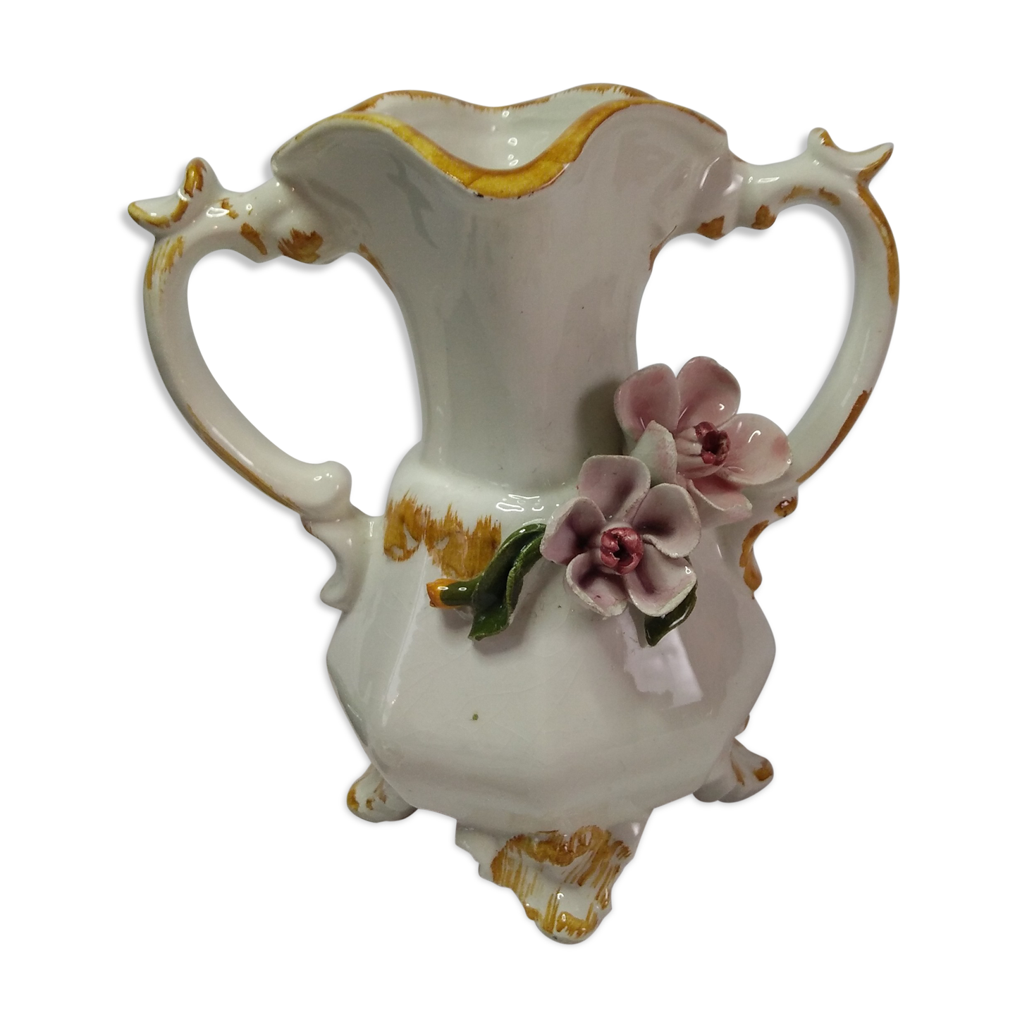 Vase soliflore, earthenware, signed Bassano, floral decoration