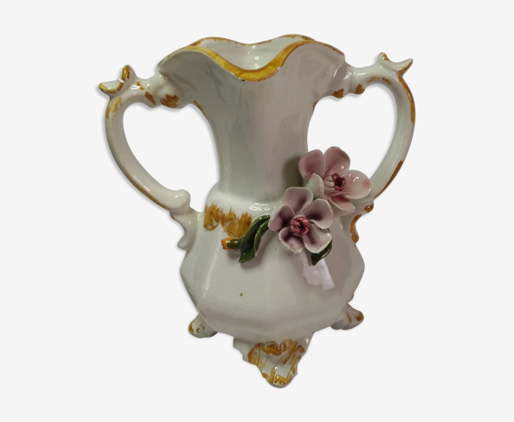 Vase soliflore, earthenware, signed Bassano, floral decoration | Selency