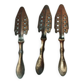 set of 3 old steel metal absinthe spoons