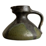 Vase en céramique fat lava vert-noir par Luise Duncker Studio, vintage des années 1970, milieu du siècle.