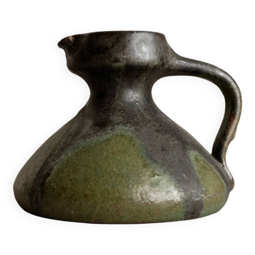 Green-Black Fat Lava Ceramic Vase by Luise Duncker Studio, Vintage 1970s Mid-Century