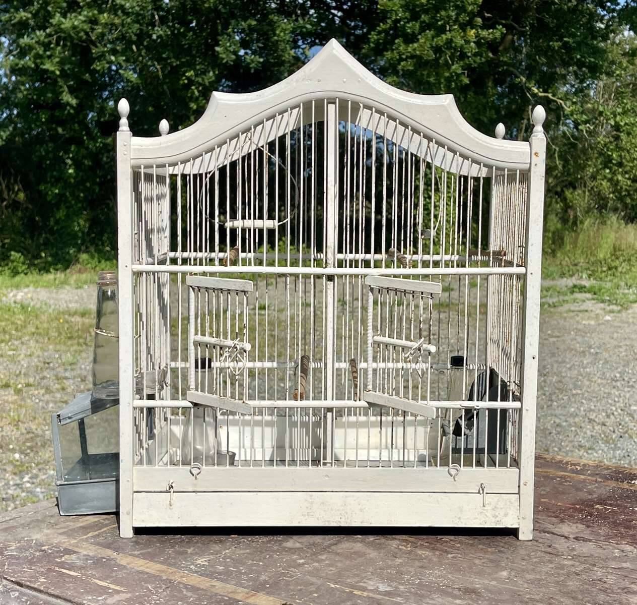 1950s wooden and metal birdcage with period accessories