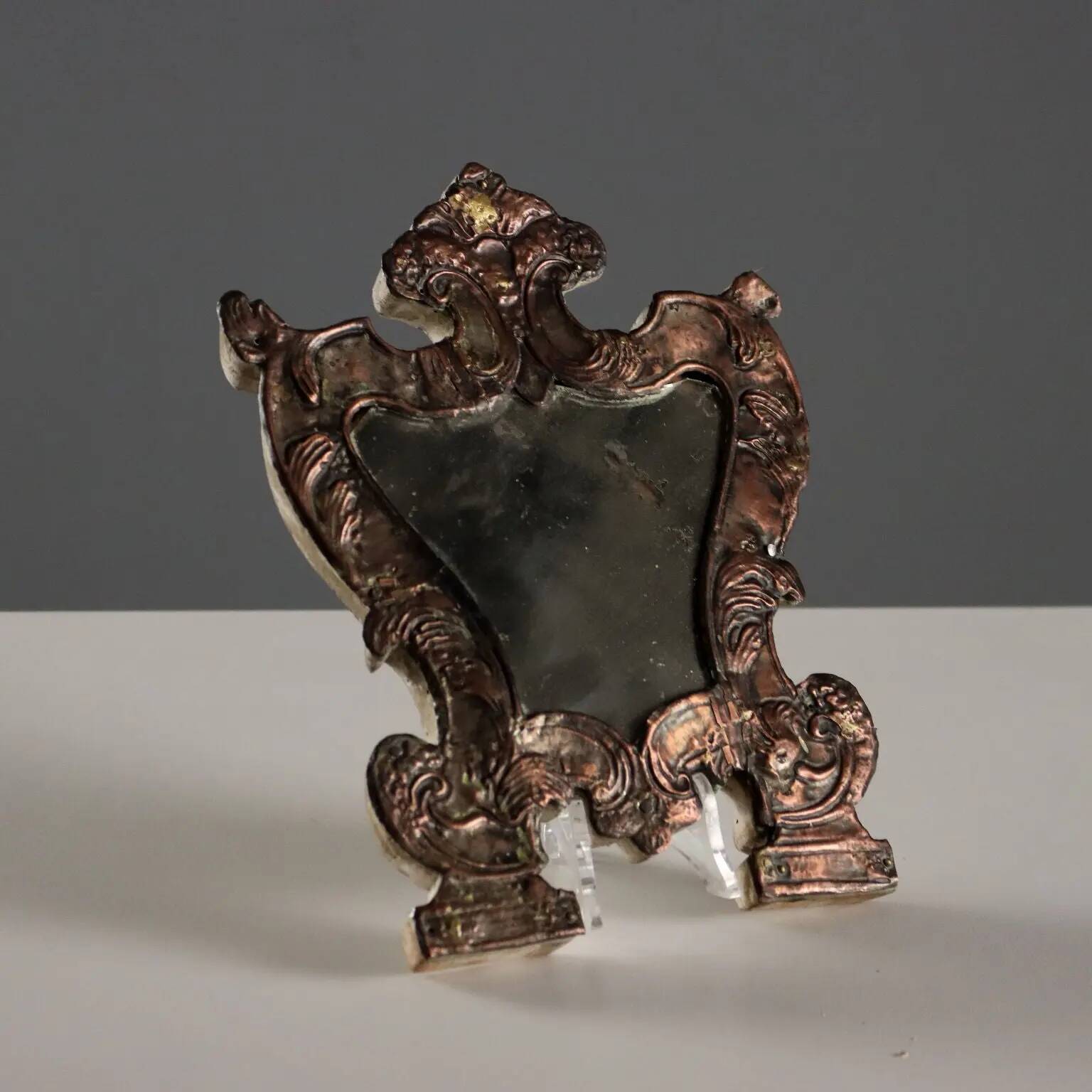 Ancient altar card with embossed tin mirror, Italy 18th-19th century