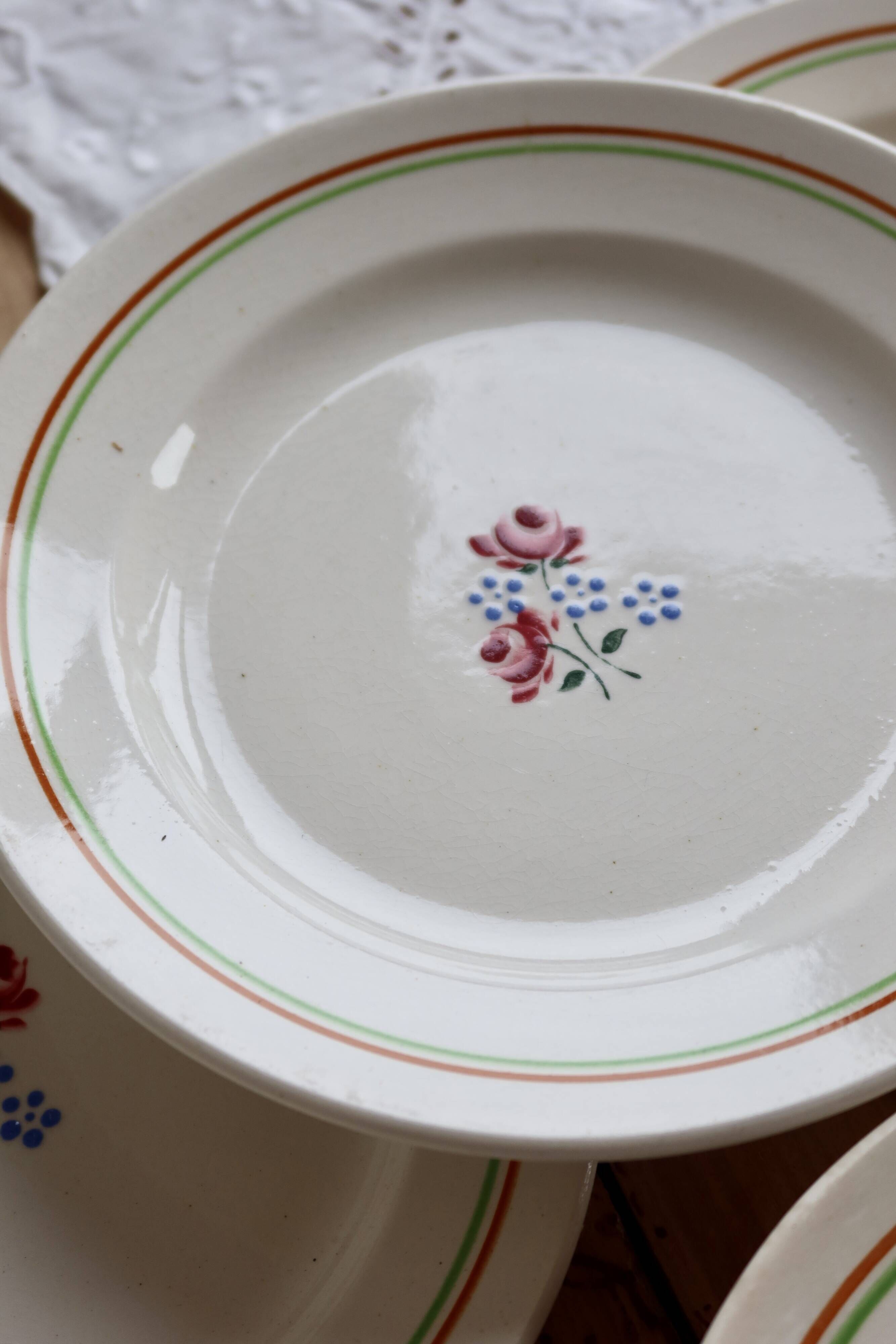 6 vintage dessert plates faience Saint-Amandinoise Saint-Amand model
