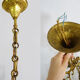 Bronze cage chandelier and glass stamps, at 5 lights. Year 50 60