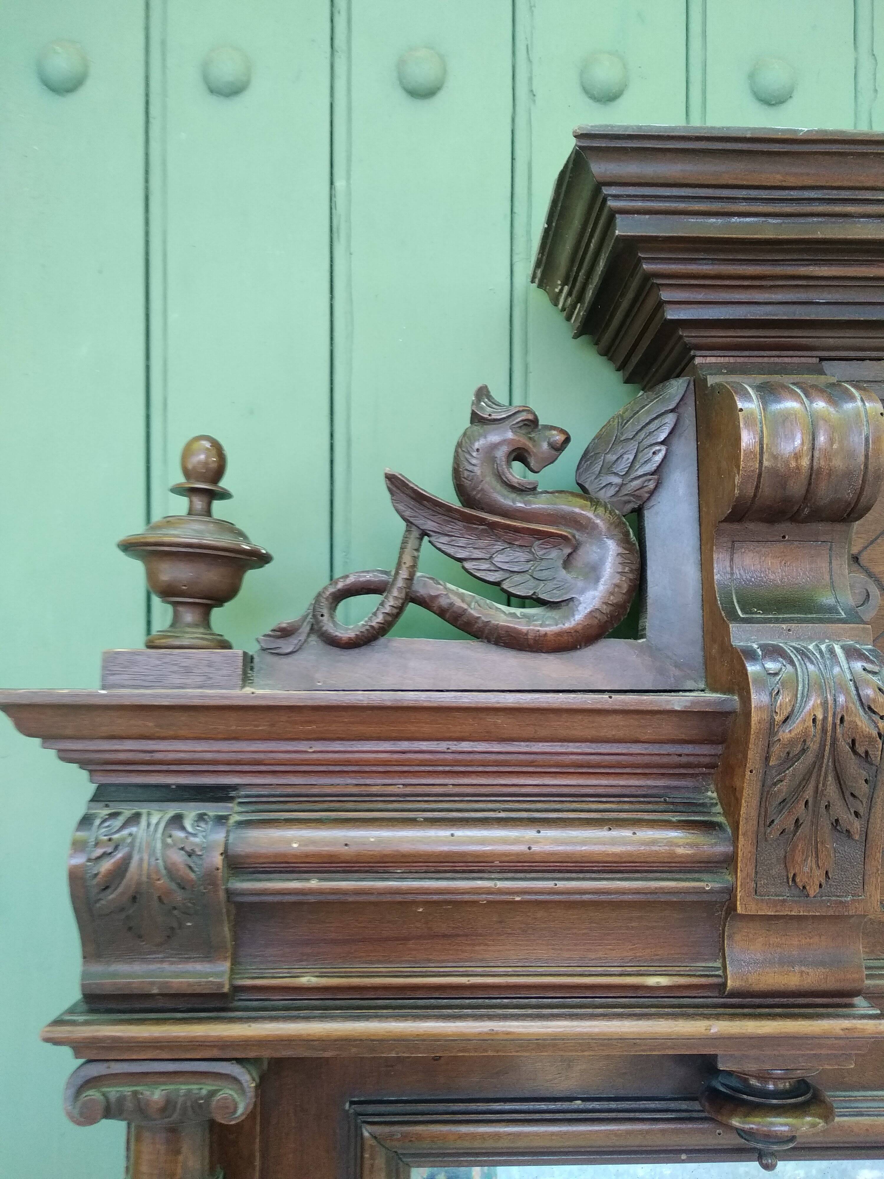 Grand miroir en bois sculpté XIX . 190 X 108 cm