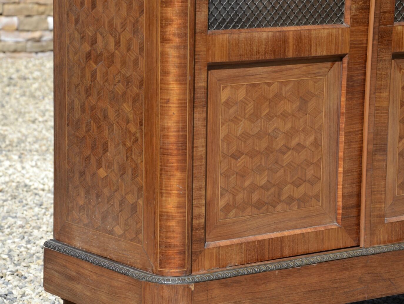 Marquetry and bronze showcase