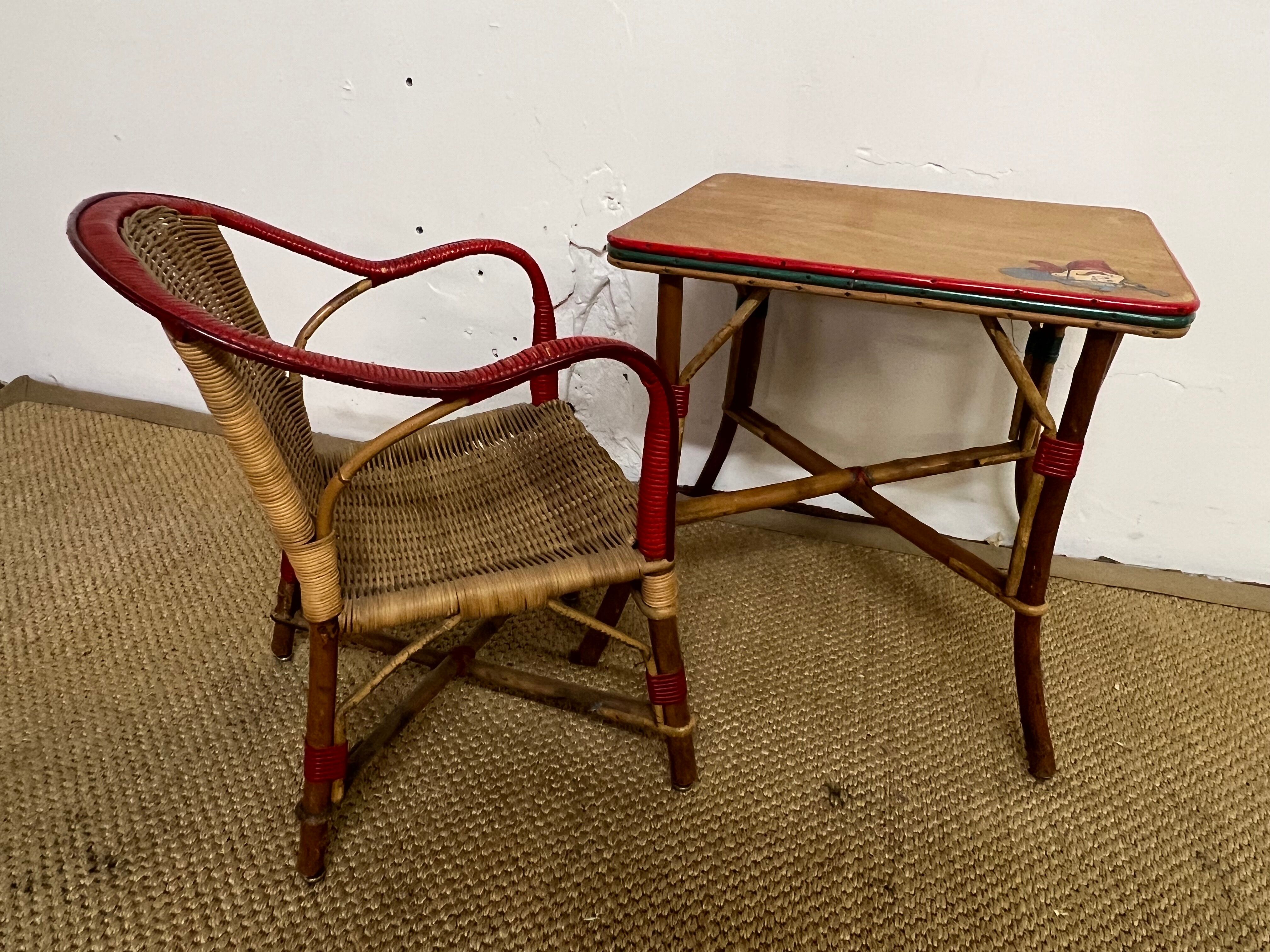 Ensemble table et fauteuil en rotin enfants