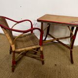 Rattan table and armchair set for children