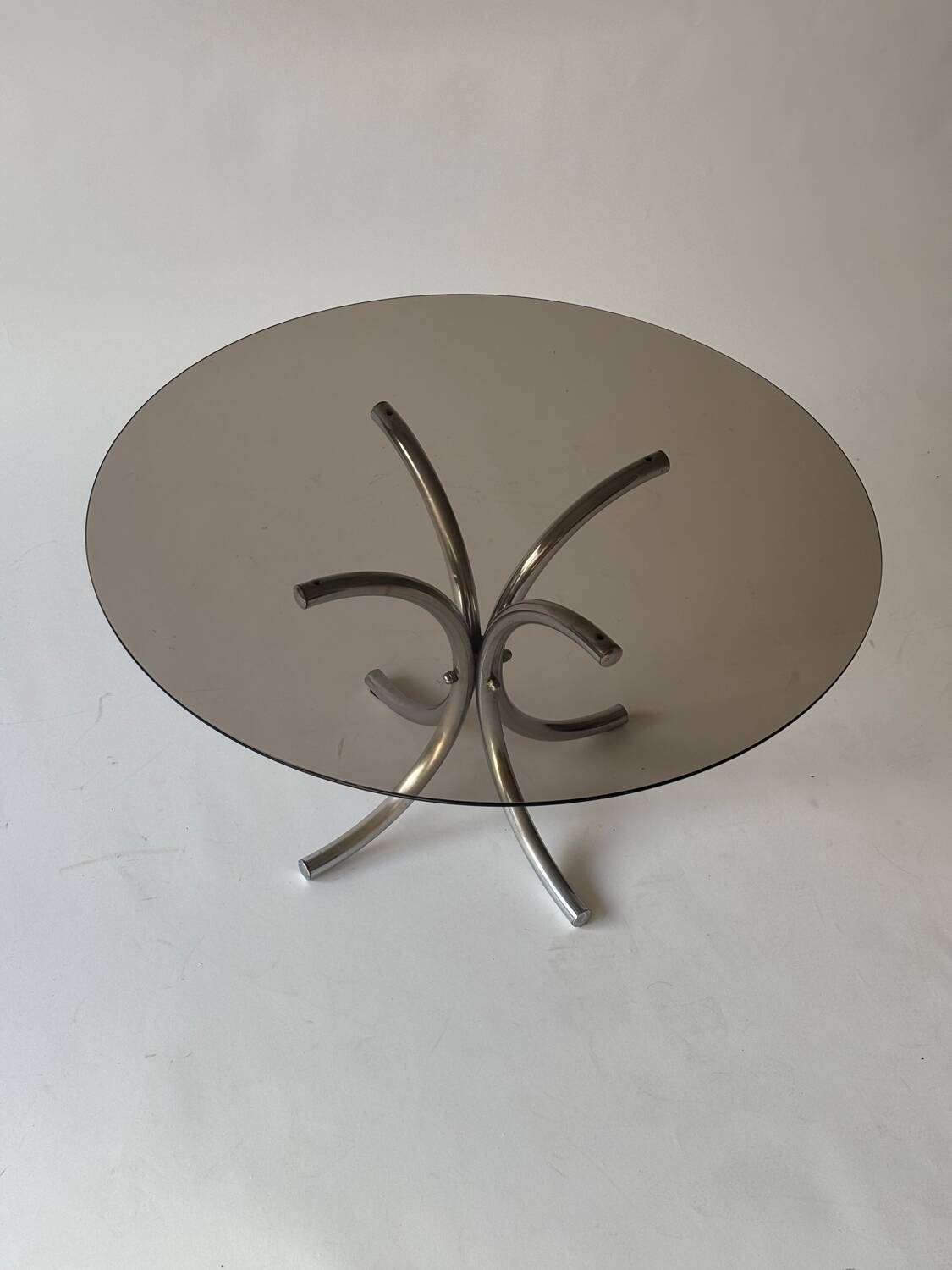 Chrome metal and smoked glass coffee table, 1970