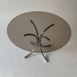 Chrome metal and smoked glass coffee table, 1970