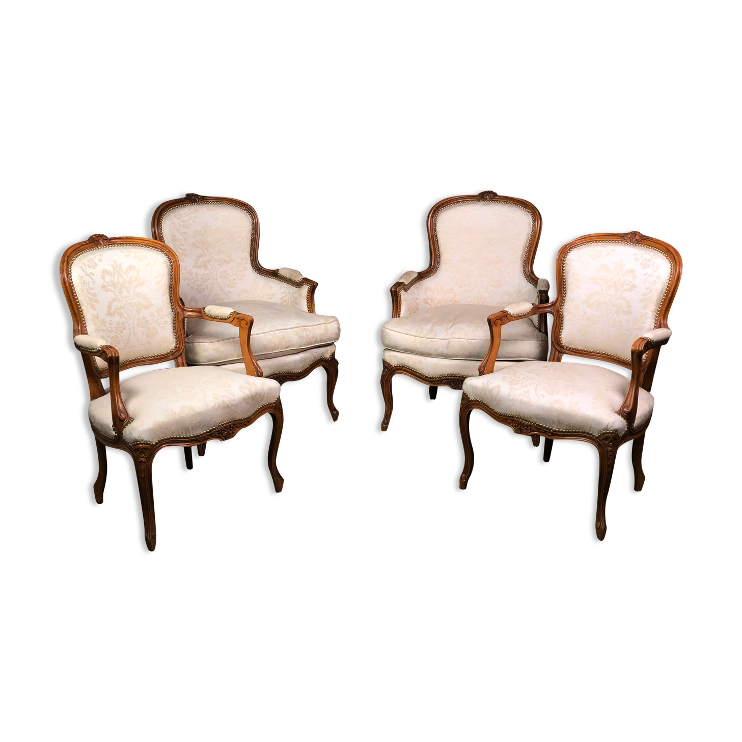 Armchairs Louis XV style carved walnut and fabric
