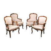 Armchairs Louis XV style carved walnut and fabric