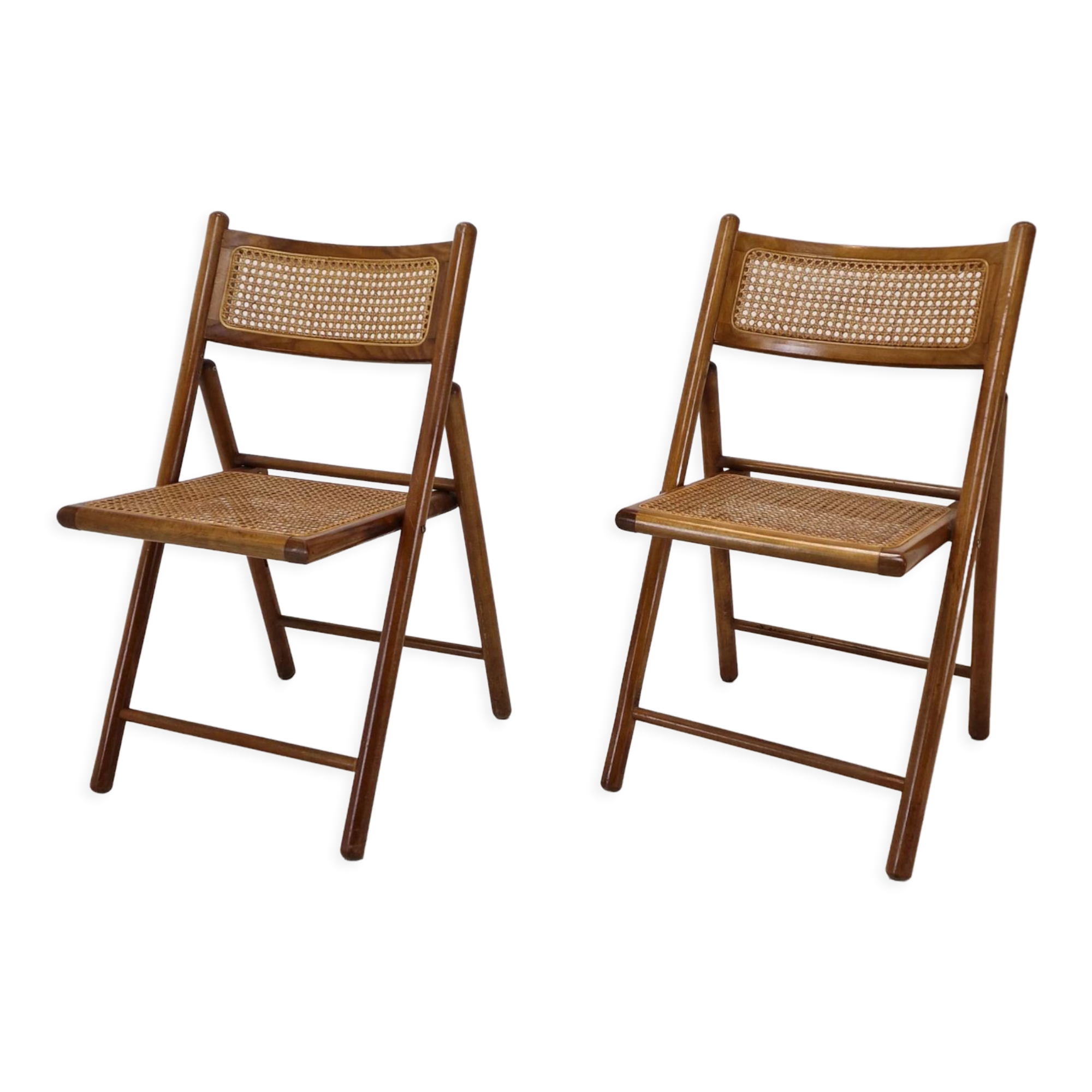 Ensemble de 2 chaises pliantes italiennes en osier, années 1980