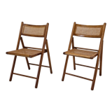 Set of 2 Italian Folding Chairs with Wicker, 1980's