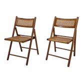 Set of 2 Italian Folding Chairs with Wicker, 1980's