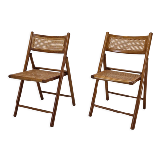 Set of 2 Italian Folding Chairs with Wicker, 1980's