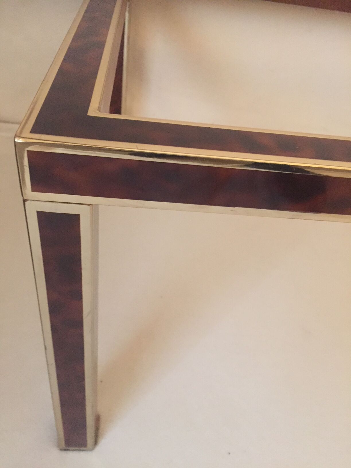 Table low gold tinged metal and imitation tortoiseshell - 70s