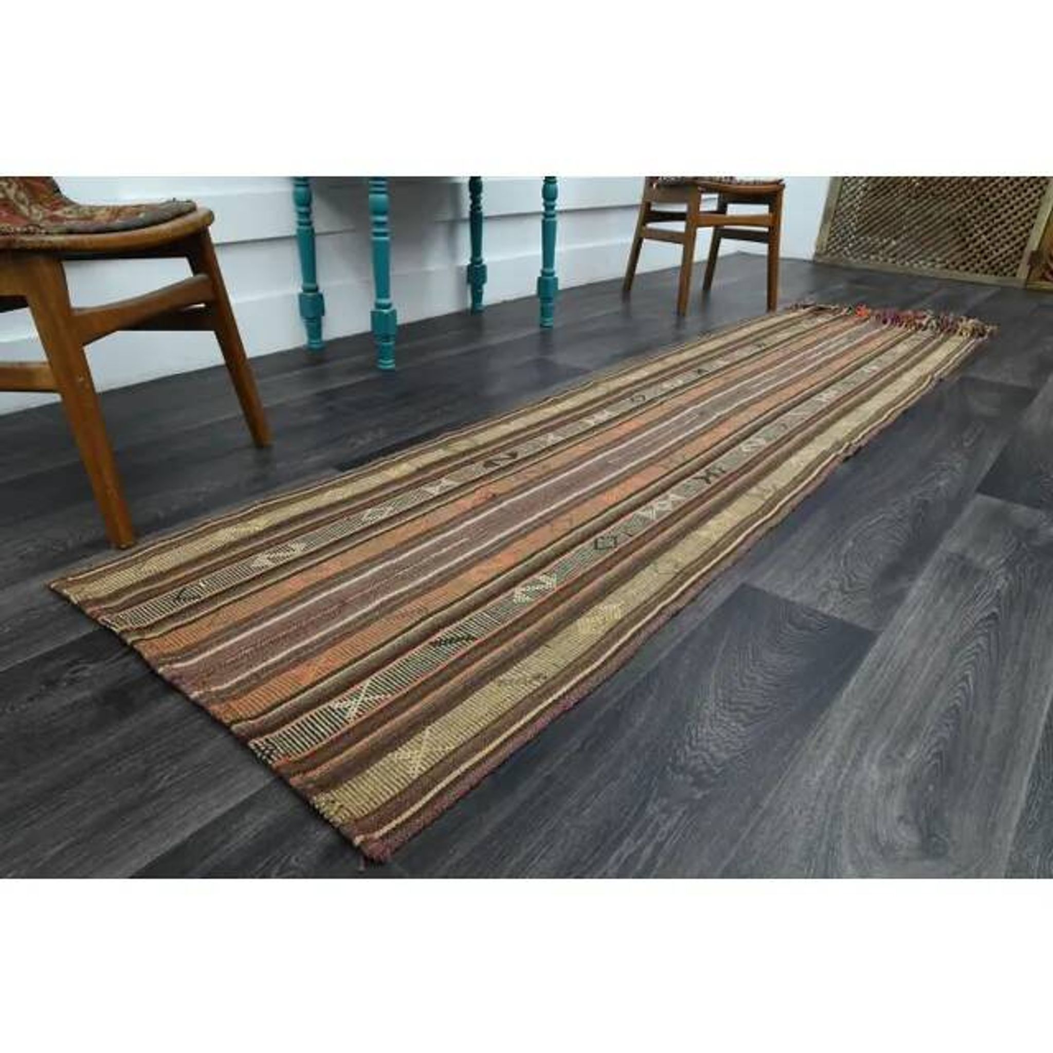 1970s Vintage Turkish Oushak Handmade Wool Cotton Orange Runner Rug 73x267
